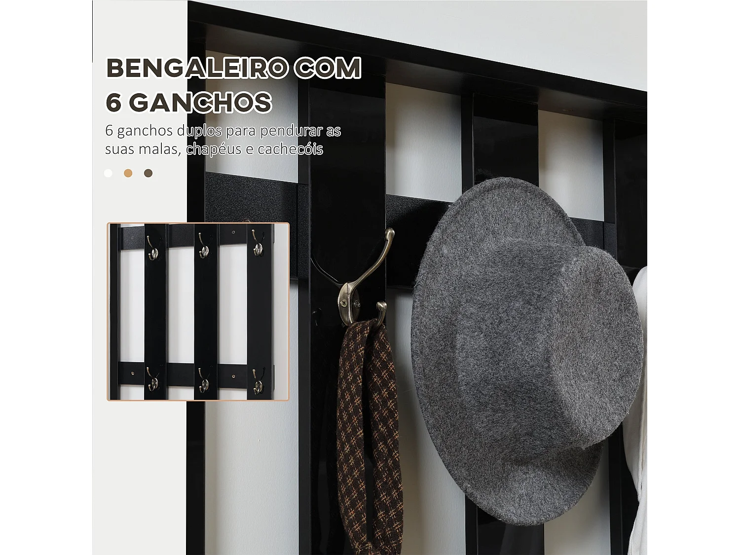 Móvel de Entrada HOMCOM com Espelho, Cabide e Sapateira para 8 Pares de Sapatos - Preto