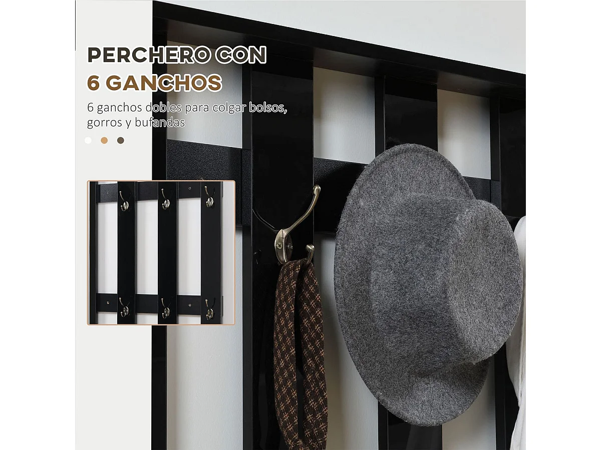 Móvel de Entrada HOMCOM com Espelho, Cabide e Sapateira para 8 Pares de Sapatos - Preto