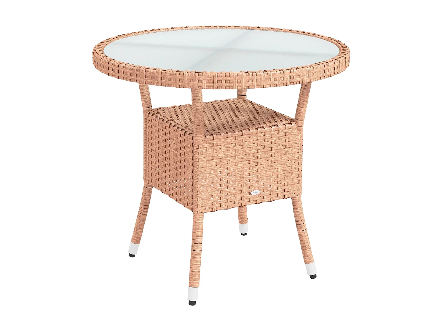 Mesa Redonda de Vime para Jardim 80cm com Vidro Temperado e Estrutura de Aço - Ideal para Terraços e Pátios