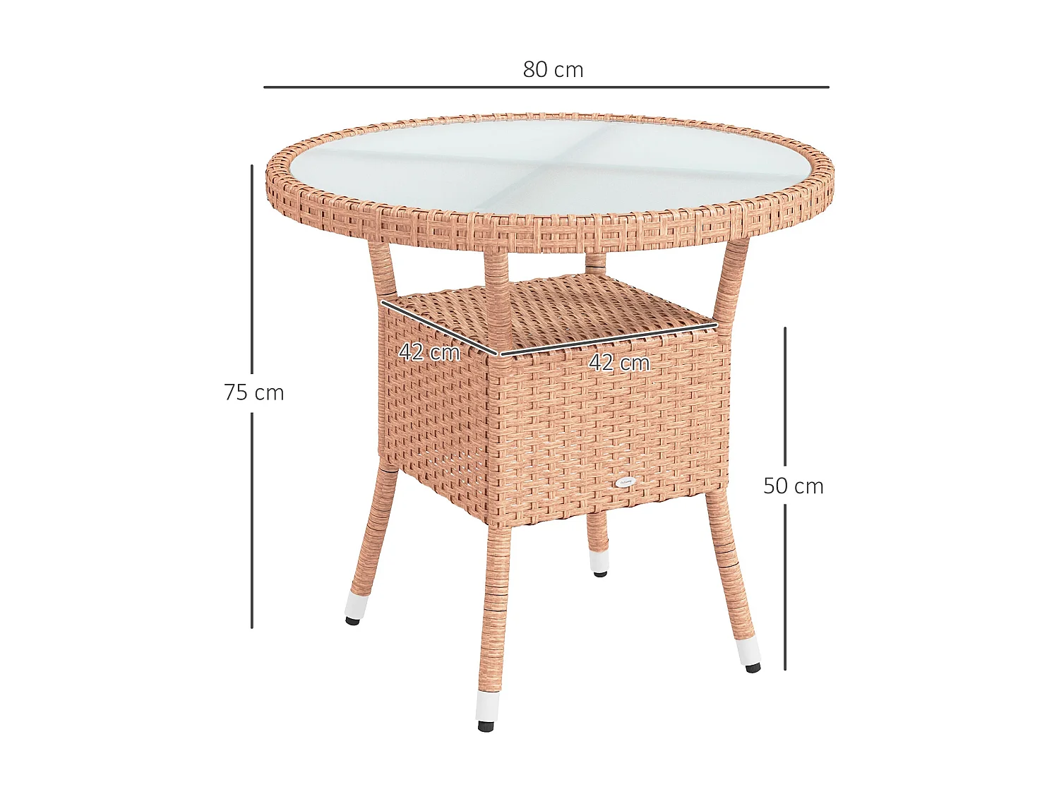 Mesa Redonda de Vime para Jardim 80cm com Vidro Temperado e Estrutura de Aço - Ideal para Terraços e Pátios