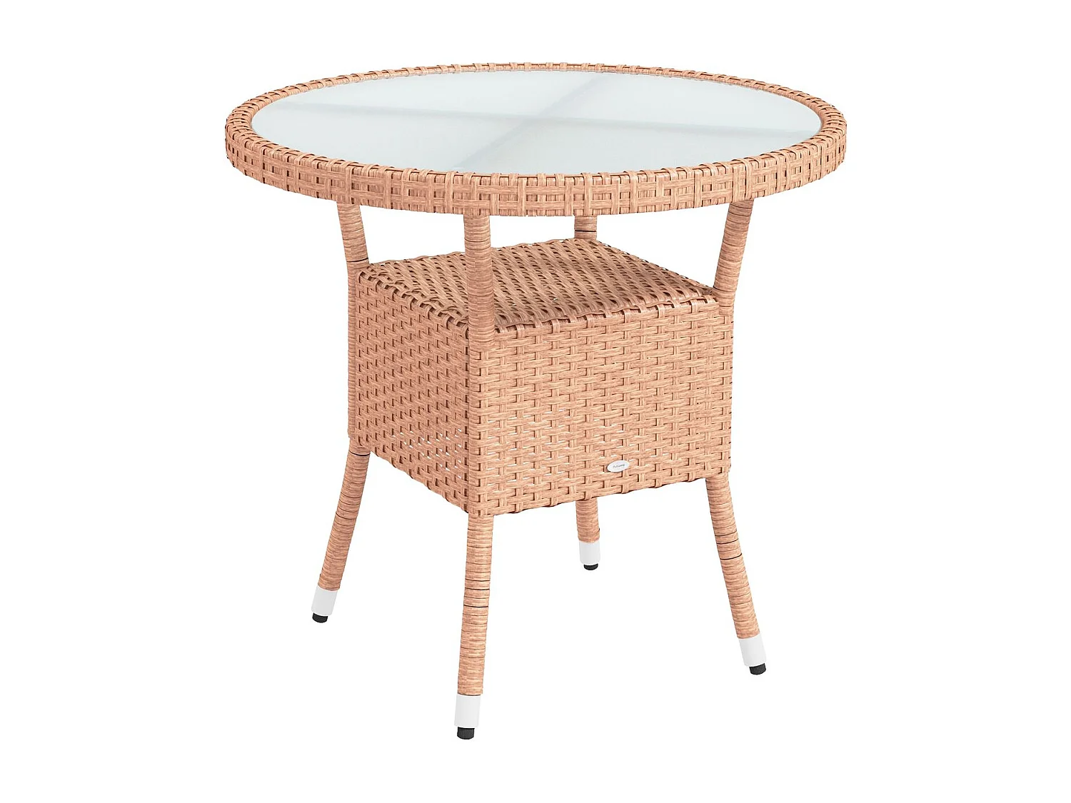 Mesa Redonda de Vime para Jardim 80cm com Vidro Temperado e Estrutura de Aço - Ideal para Terraços e Pátios