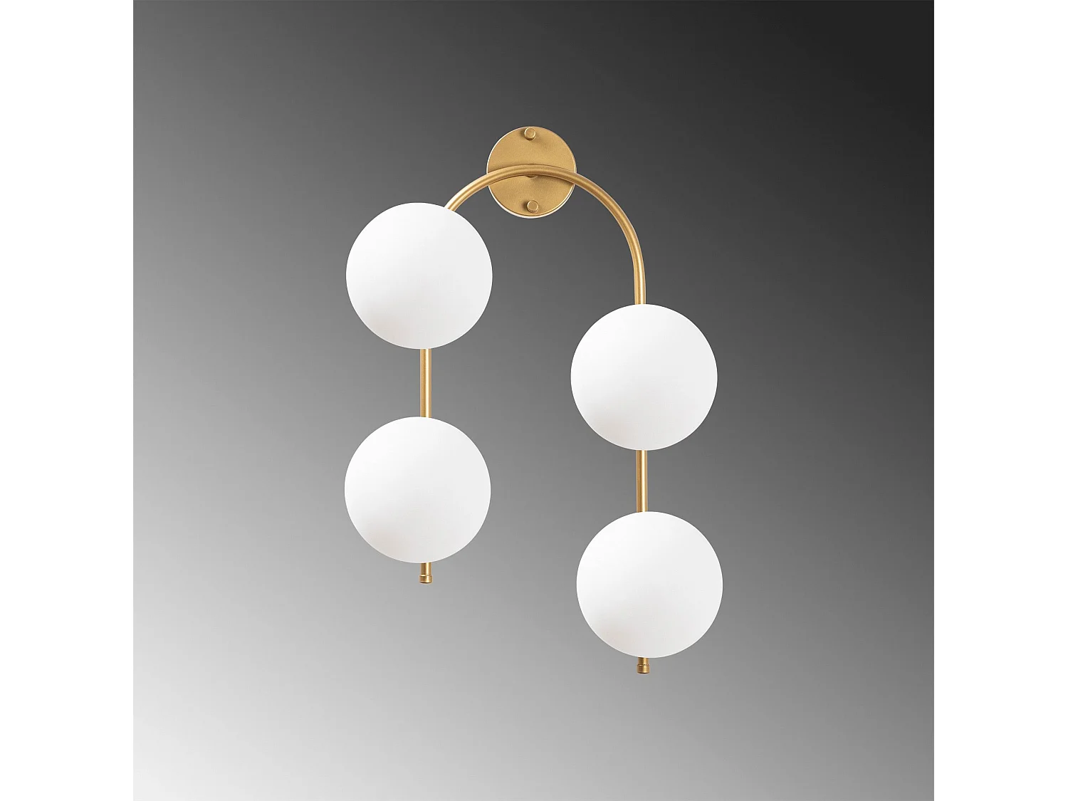 Applique murale 4 lampes sphériques crochet U asymétrique Bulla 40x62cm Verre Blanc et Métal Or