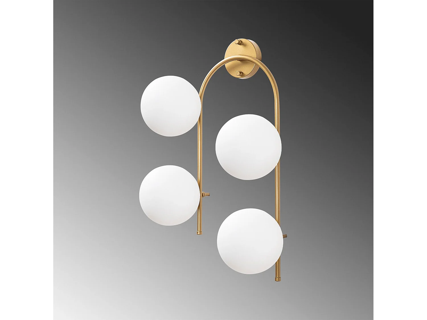 Applique murale 4 lampes sphériques crochet U asymétrique Bulla 40x62cm Verre Blanc et Métal Or