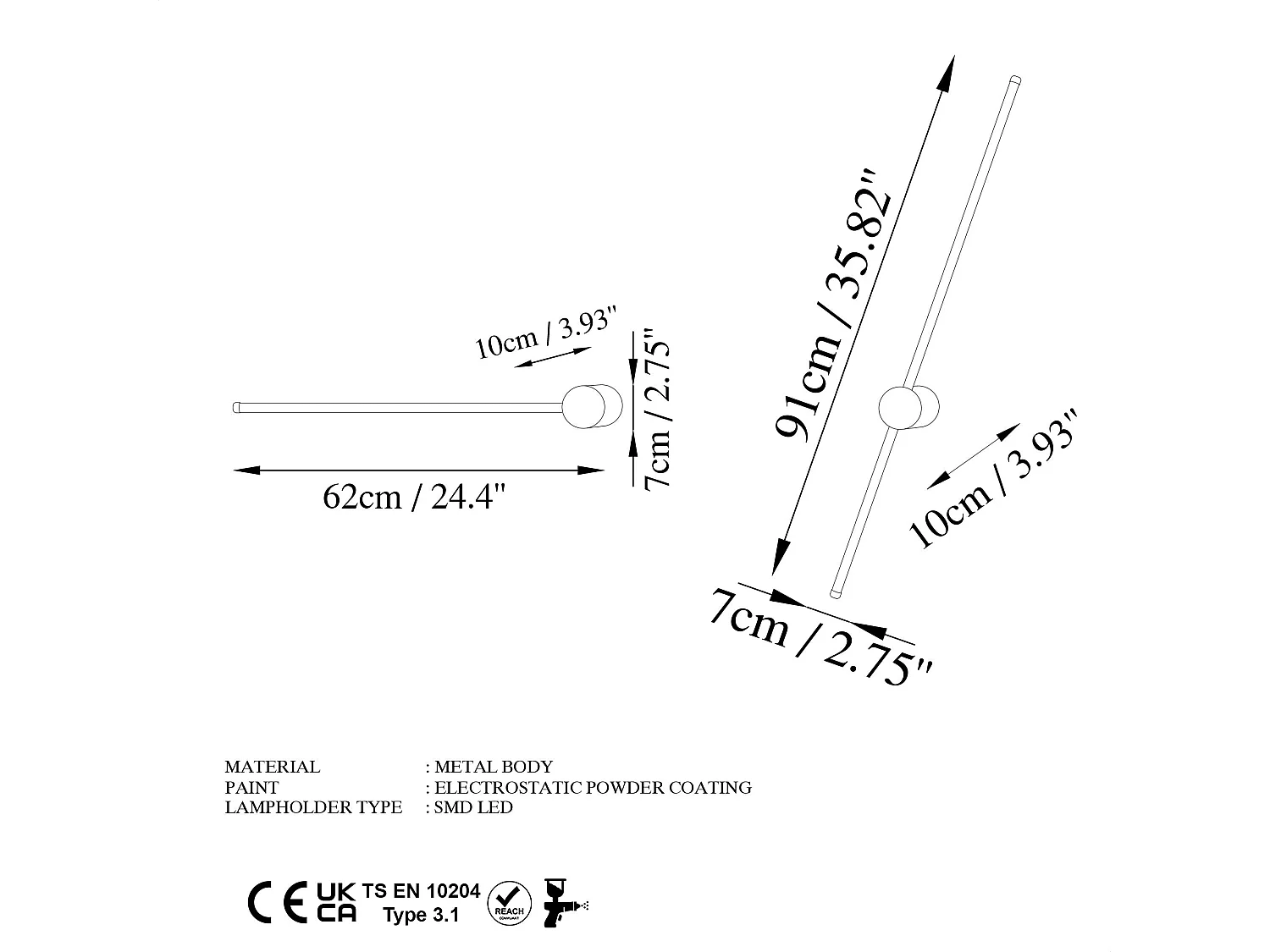 Candeeiros de Parede 'Sword' - Conjunto de 2 Peças em Cinzento - Iluminação Moderna e Elegante
