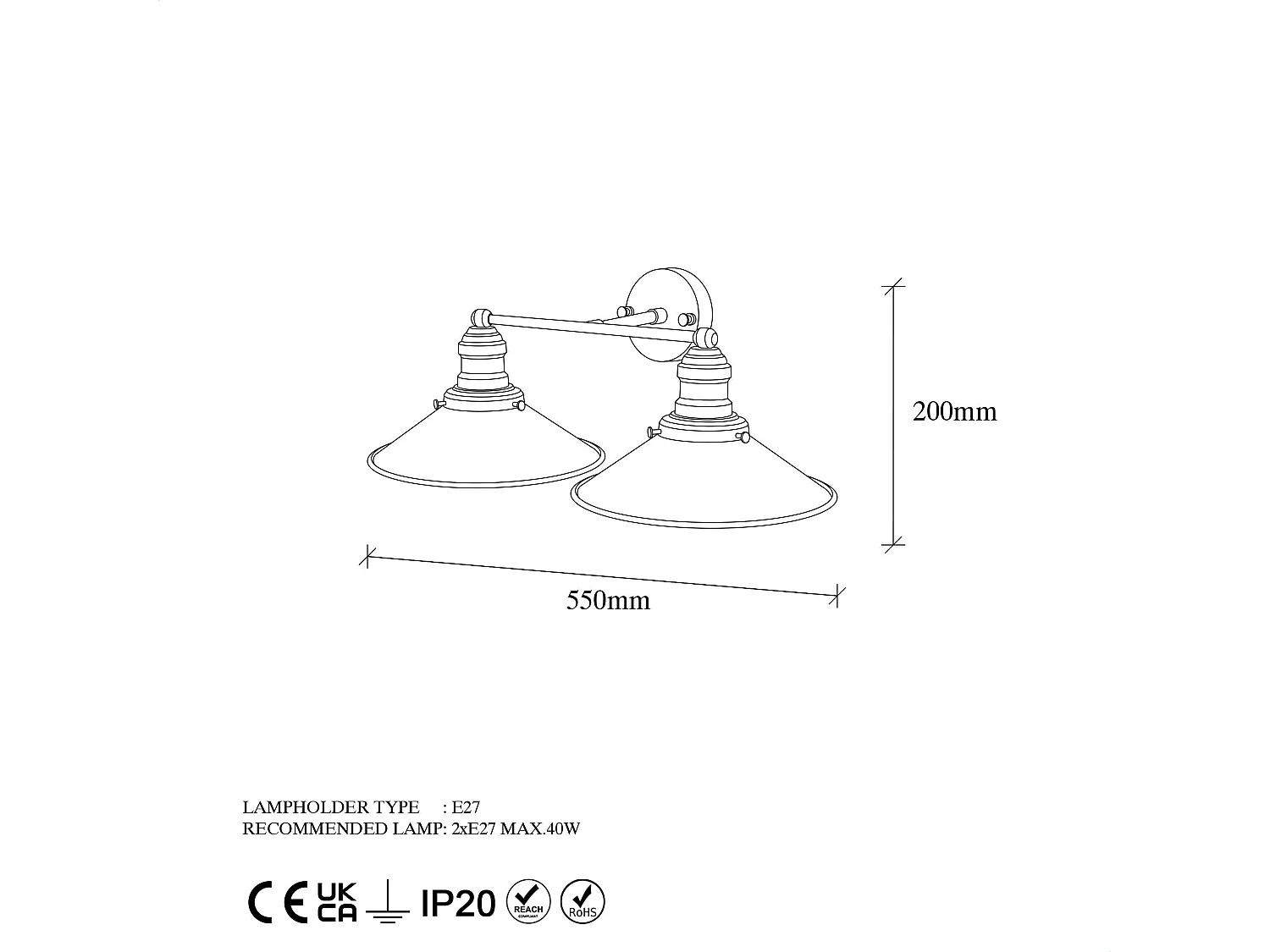 Candeeiro de Parede Conical 12190 - Elegância e Estilo para o Seu Espaço