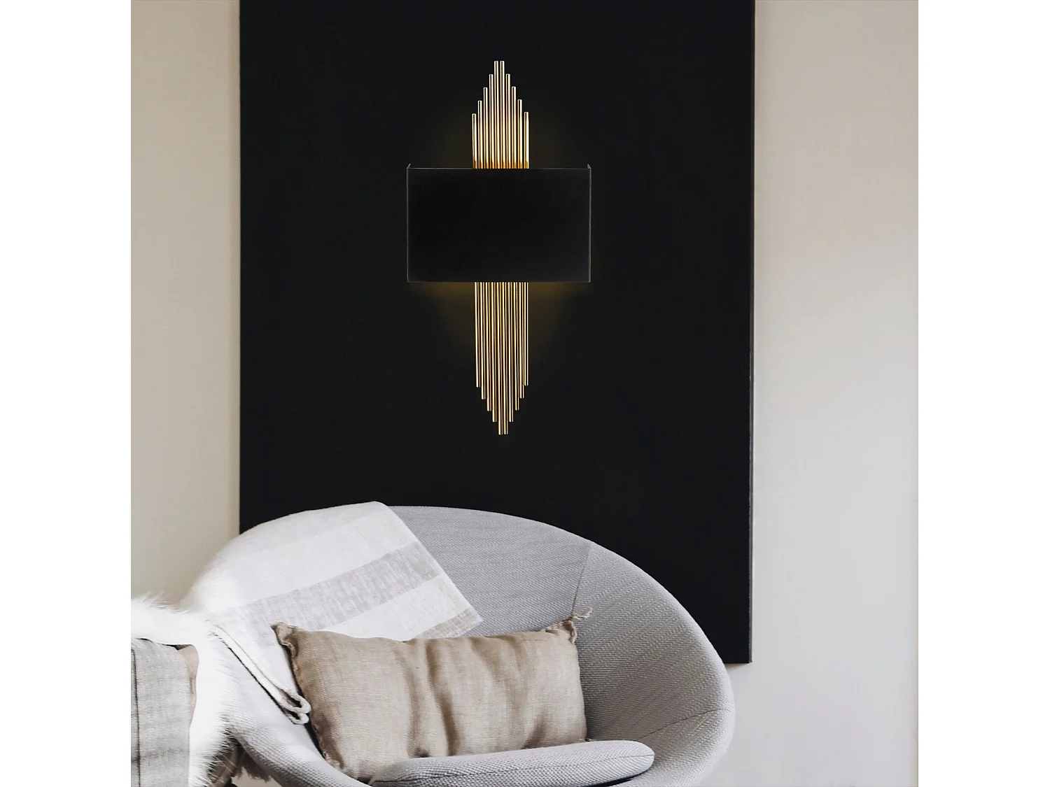 Candeeiro de Parede Moderno e Elegante - Design Inovador em Preto e Dourado