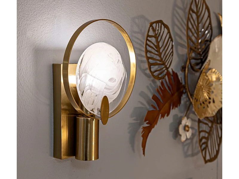 Lampada da parete in metallo e vetro dorata cm 20x10x29