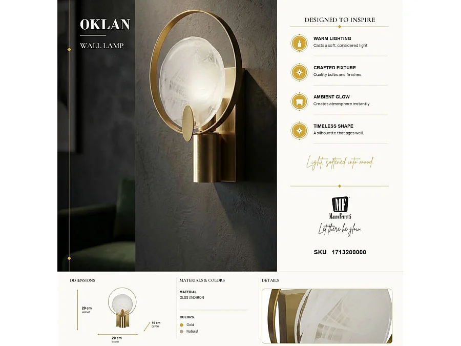 Applique Murale Design en Verre "Oklan" 29cm Or
