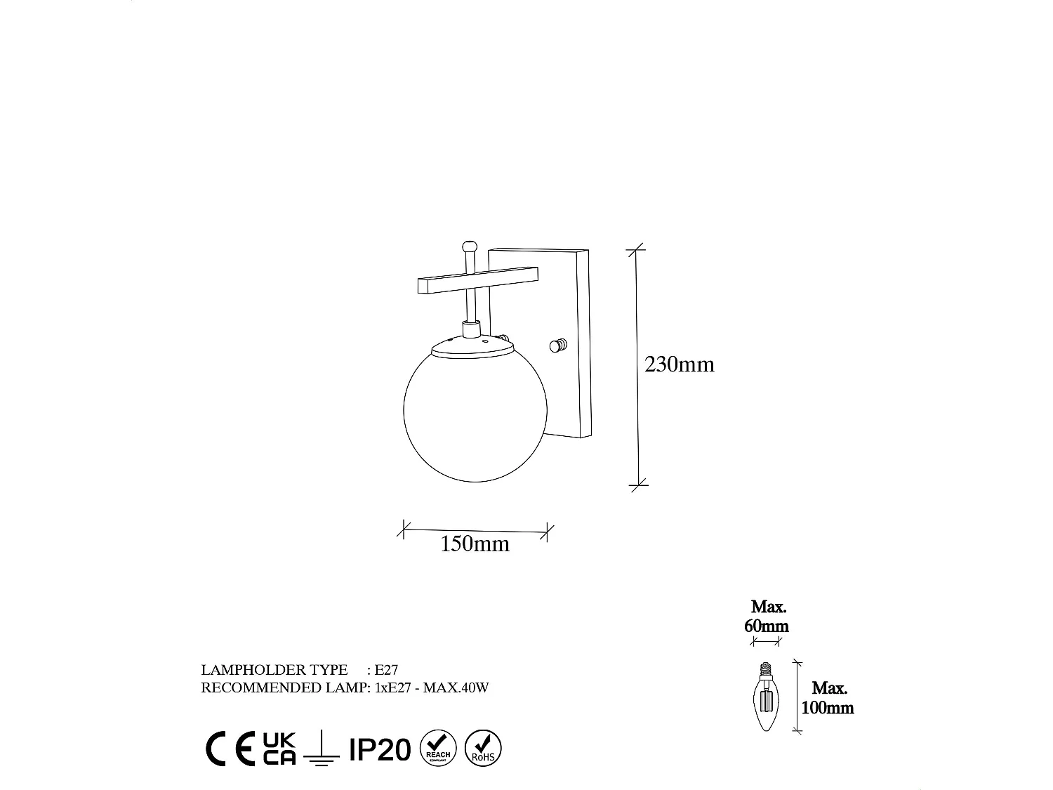 Candeeiro de Parede Elegante Zahar - 13110 para Decoração Sofisticada