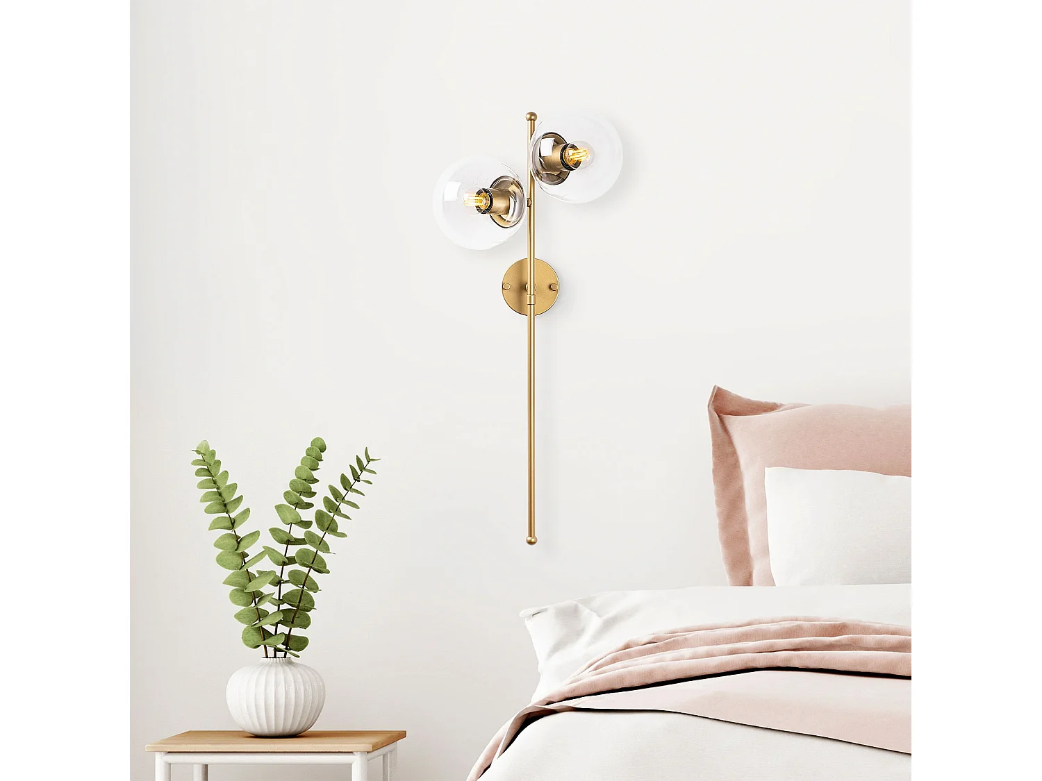 Applique murale 2 lampes Suizy H72cm Métal Or et Verre Transparent