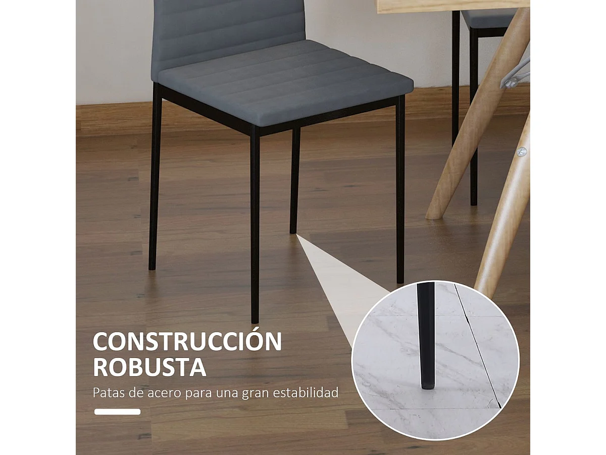 Pack de 4 sillas Delhi Homcom tapizado gris 97x41x50 cm