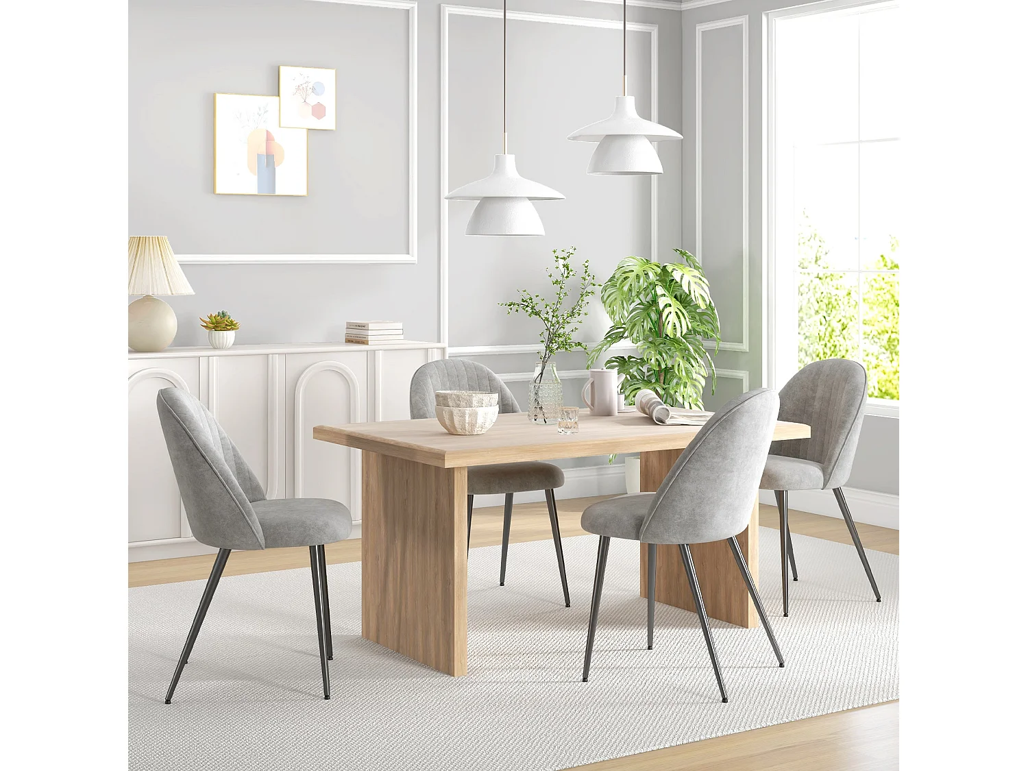 HOMCOM Conjunto de 4 Cadeiras Modernas em Veludo com Encosto Alto e Estrutura de Aço - Cinza