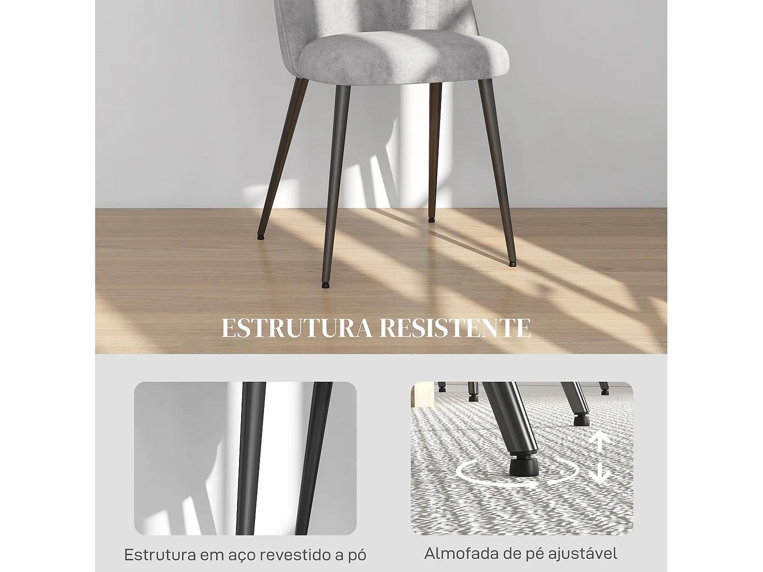 HOMCOM Conjunto de 4 Cadeiras Modernas em Veludo com Encosto Alto e Estrutura de Aço - Cinza