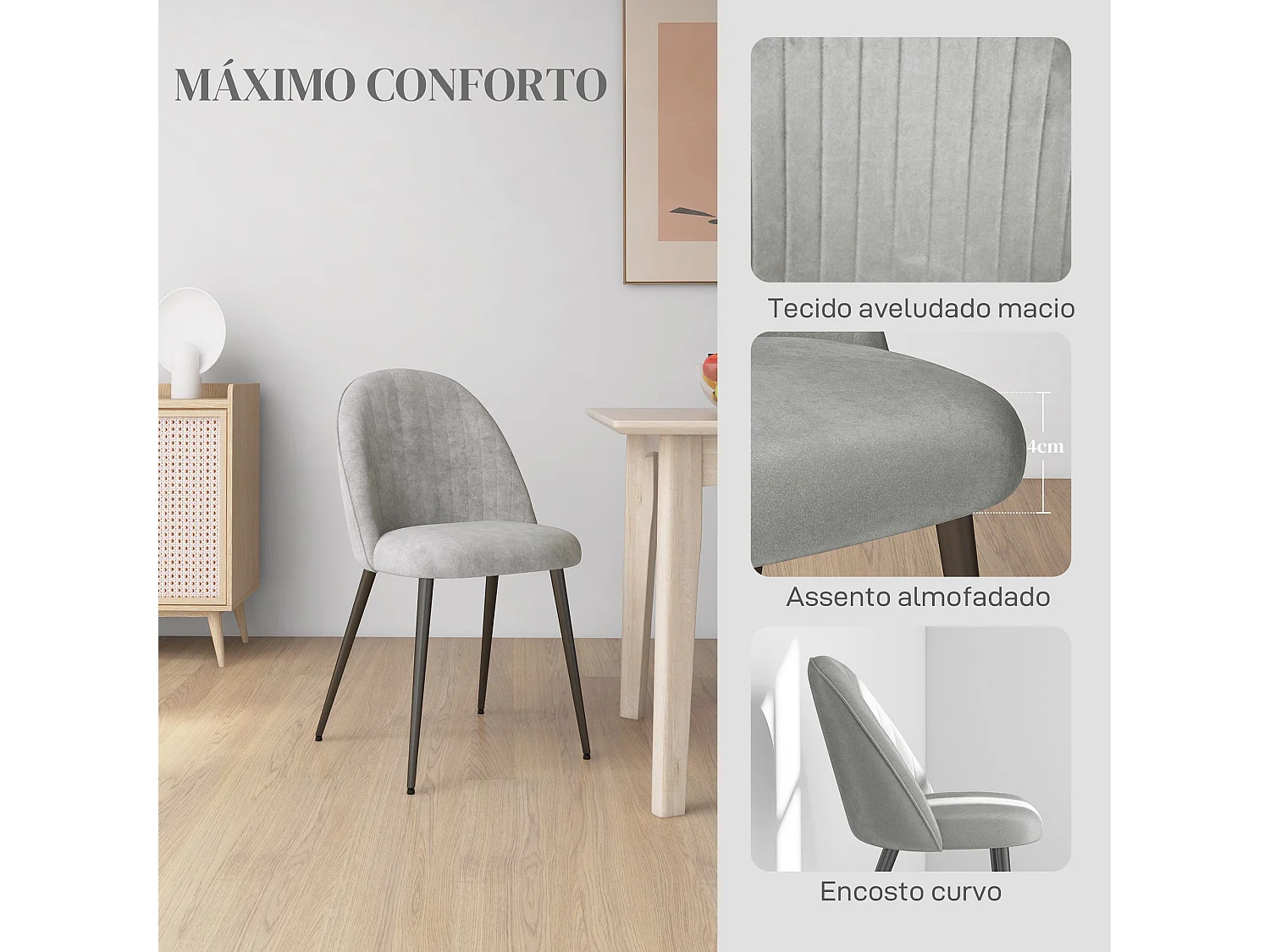 Pack de 2 sillas Herton Homcom tapizado terciopelo gris 83x50x52 cm
