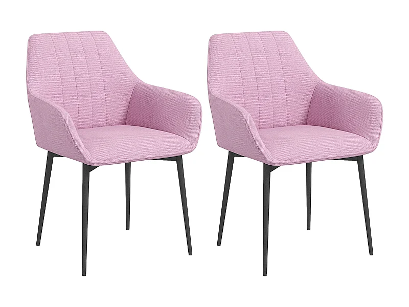 Conjunto Elegante de 2 Cadeiras Estofadas em Linho Rosa com Braços e Pés de Metal