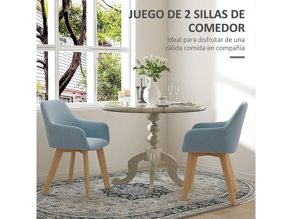 Pack de 2 sillas Luna Homcom con reposabrazos azul claro 80x54x57 cm