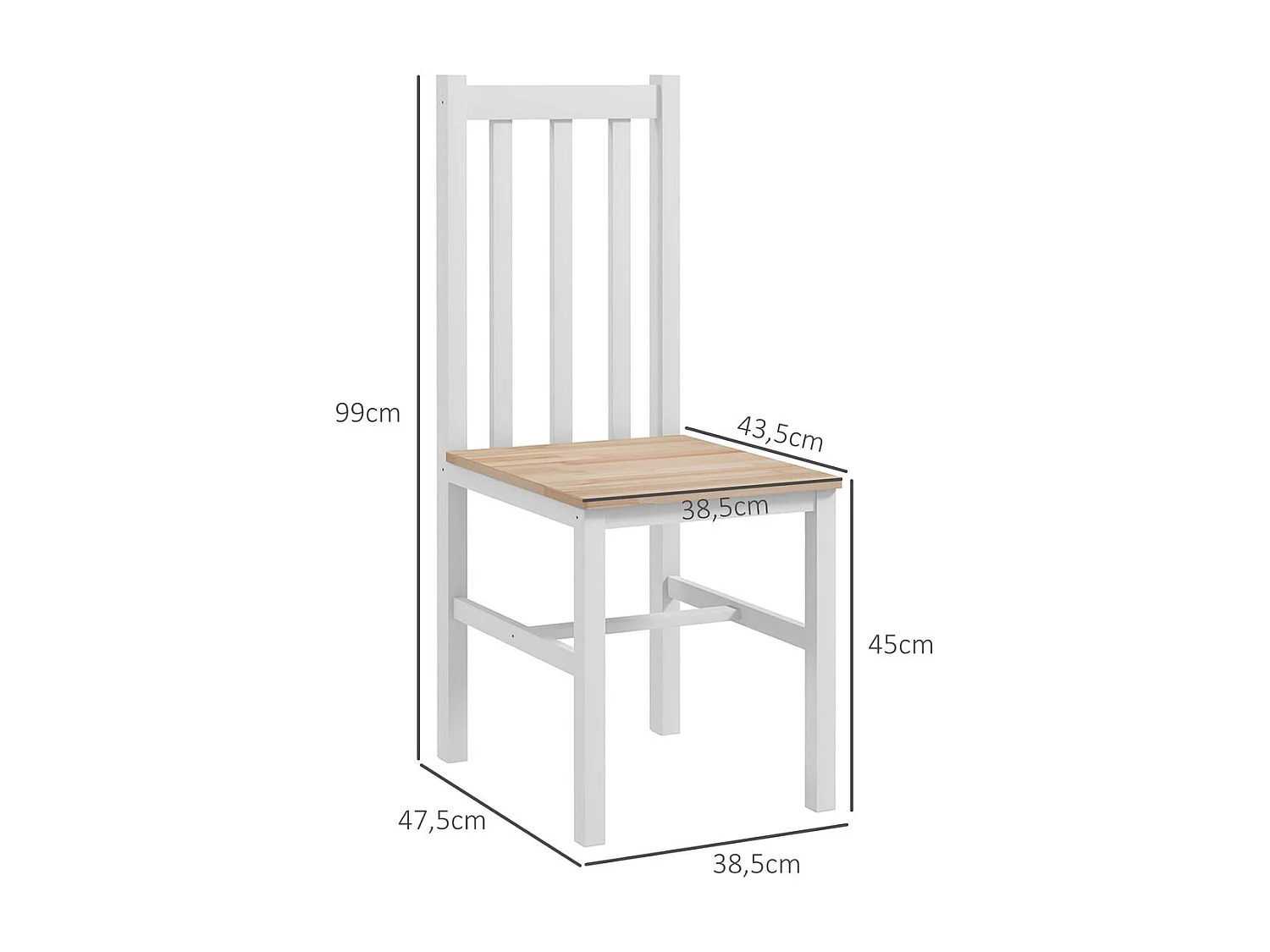HOMCOM Conjunto de 2 Cadeiras de Jantar em Madeira de Pinho com Encosto de Ripas - Estilo Rústico e Confortável