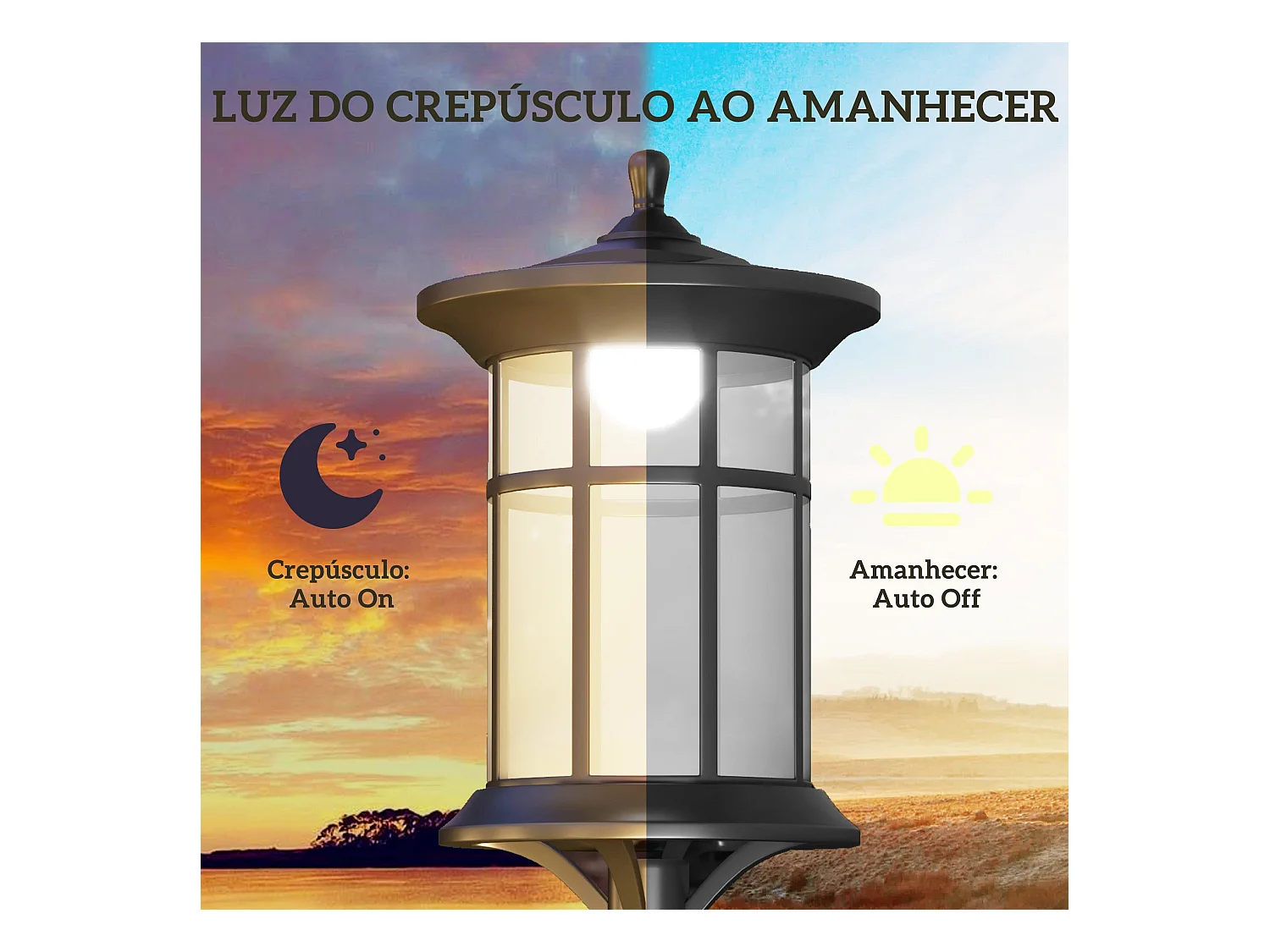 Pack de 2 farolas Alfredo Outsunny carga solar negro 184x23,5 cm