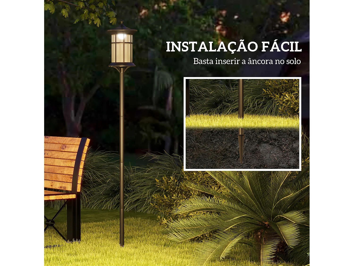 Pack de 2 farolas Alfredo Outsunny carga solar negro 184x23,5 cm