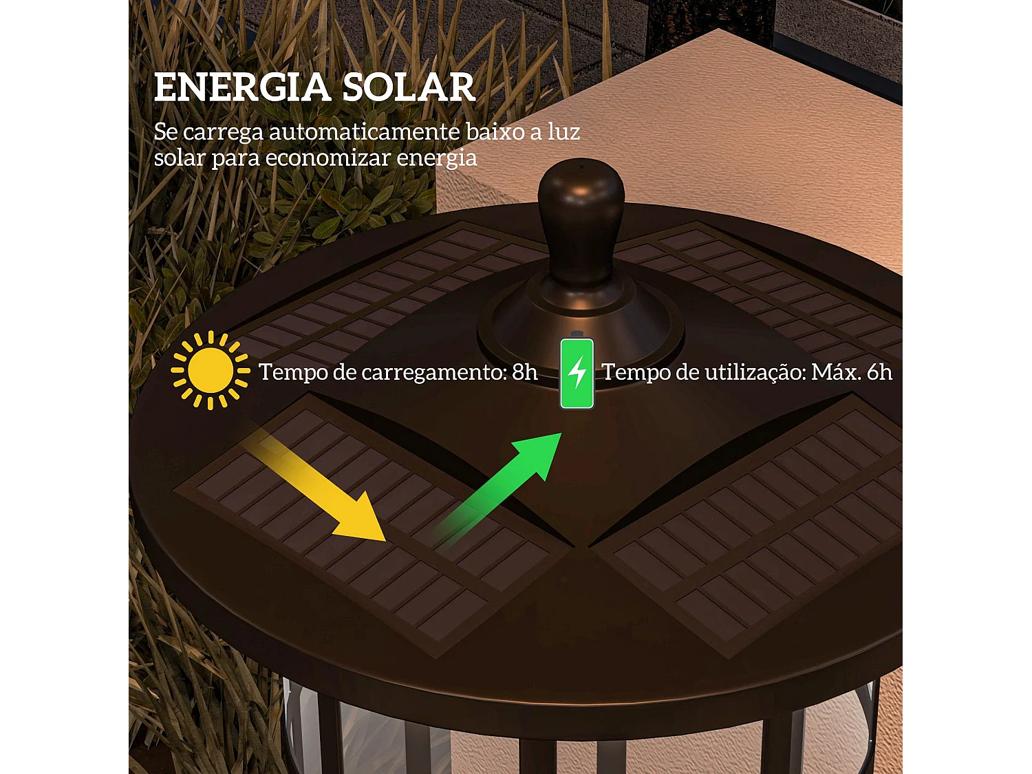 Pack de 2 farolas Alfredo Outsunny carga solar negro 184x23,5 cm
