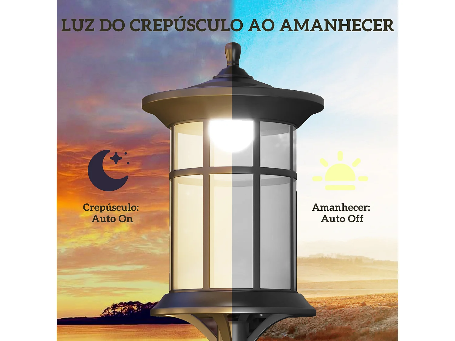 Pack de 2 farolas Alfredo Outsunny carga solar negro 184x23,5 cm