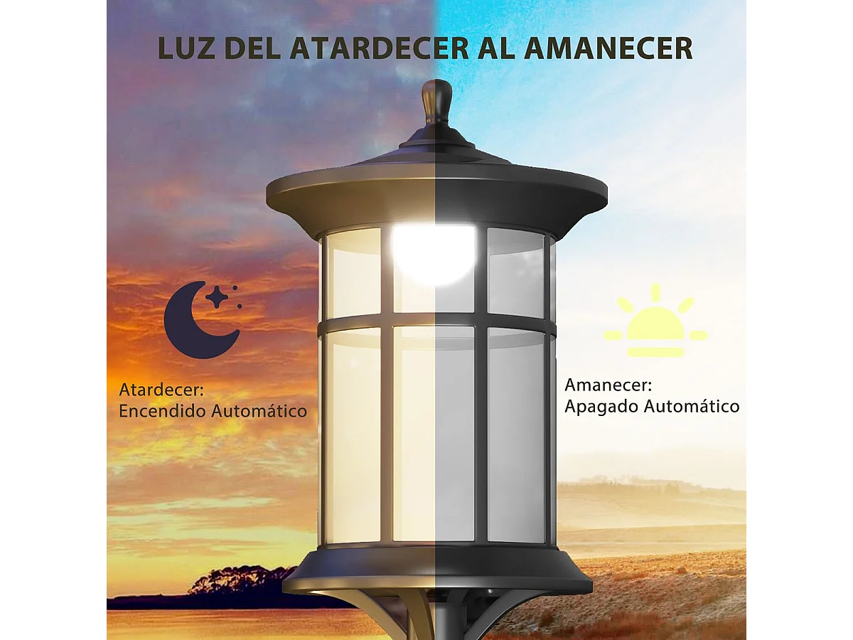 Pack de 2 farolas Alfredo Outsunny carga solar negro 184x23,5 cm