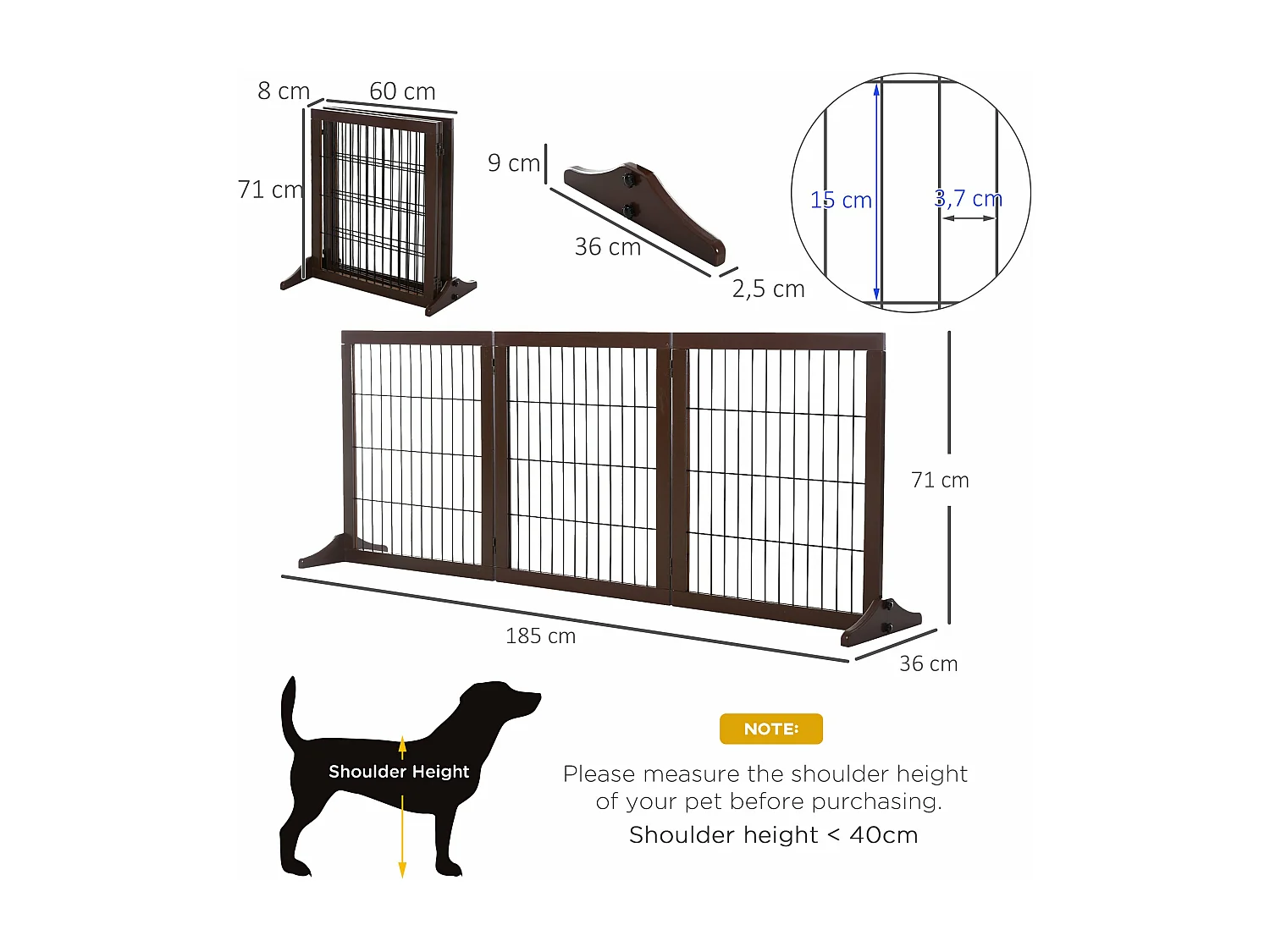 Barreira de Segurança para Cães PawHut - Estrutura de Madeira com 3 Painéis Ajustáveis para Corredores e Escadas