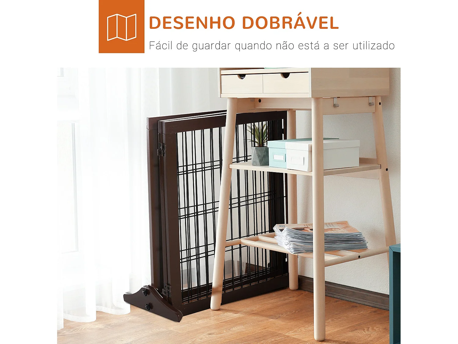 Barreira de Segurança para Cães PawHut - Estrutura de Madeira com 3 Painéis Ajustáveis para Corredores e Escadas