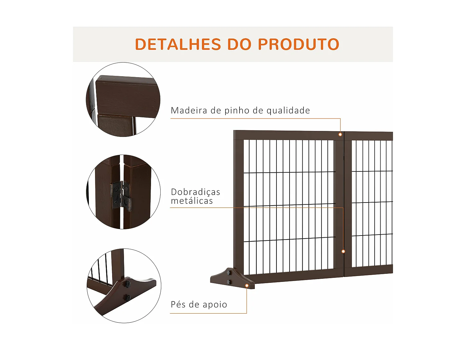 Barreira de Segurança para Cães PawHut - Estrutura de Madeira com 3 Painéis Ajustáveis para Corredores e Escadas