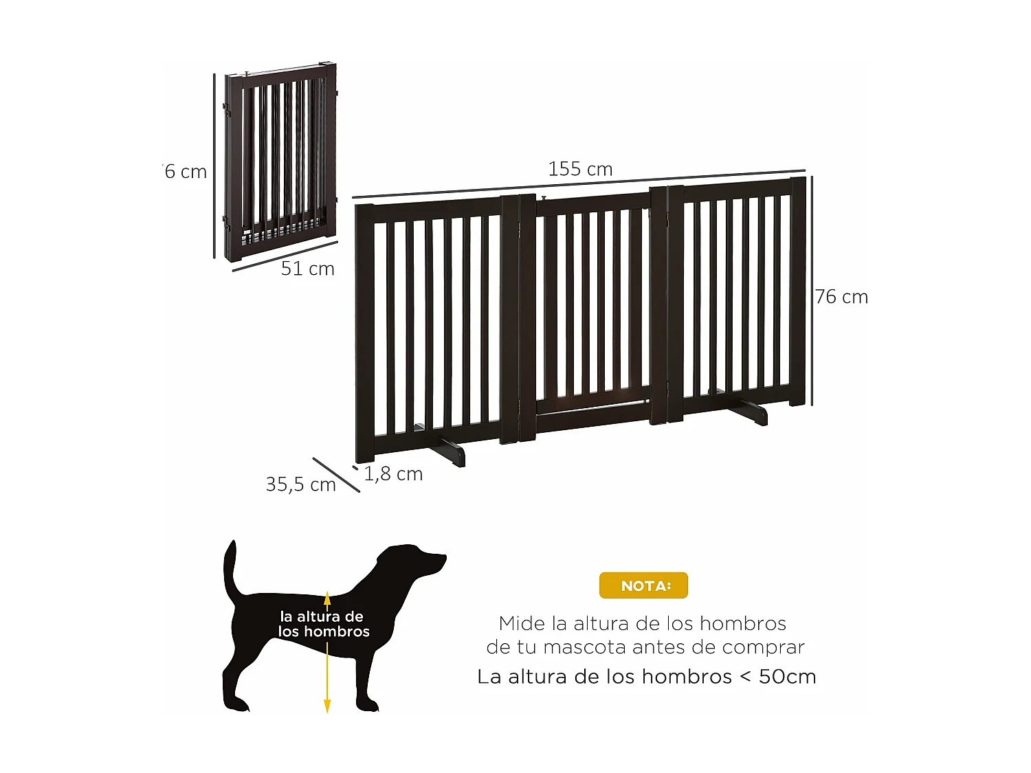 Barreira para Cães PawHut de Madeira Dobrável com Porta e Pés de Apoio para Escadas e Corredores