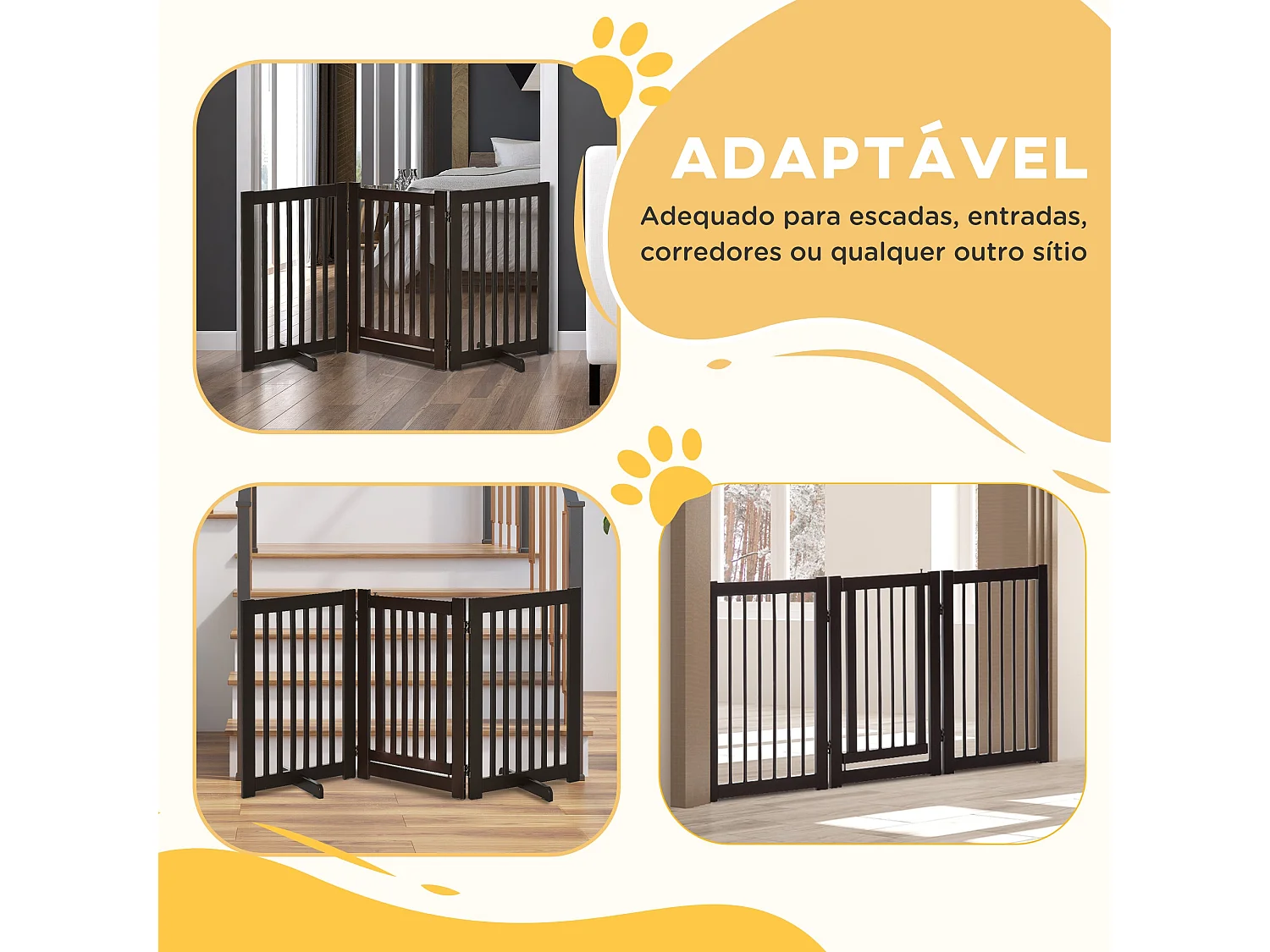 Barreira para Cães PawHut de Madeira Dobrável com Porta e Pés de Apoio para Escadas e Corredores