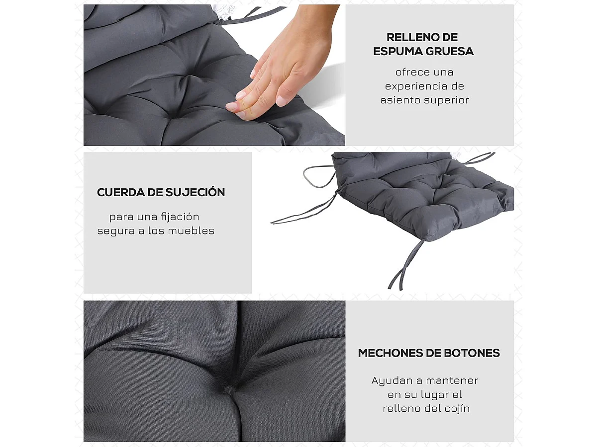 Pack de 2 cojines para silla Outsunny con cordones gris 8x50x98 cm