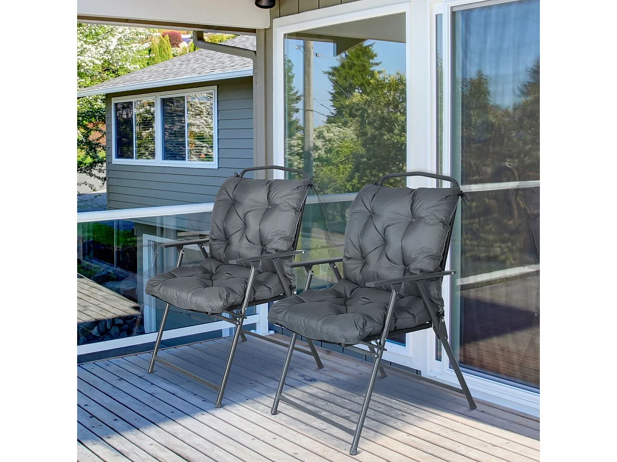 Pack de 2 cojines para silla Outsunny con cordones gris 8x50x98 cm