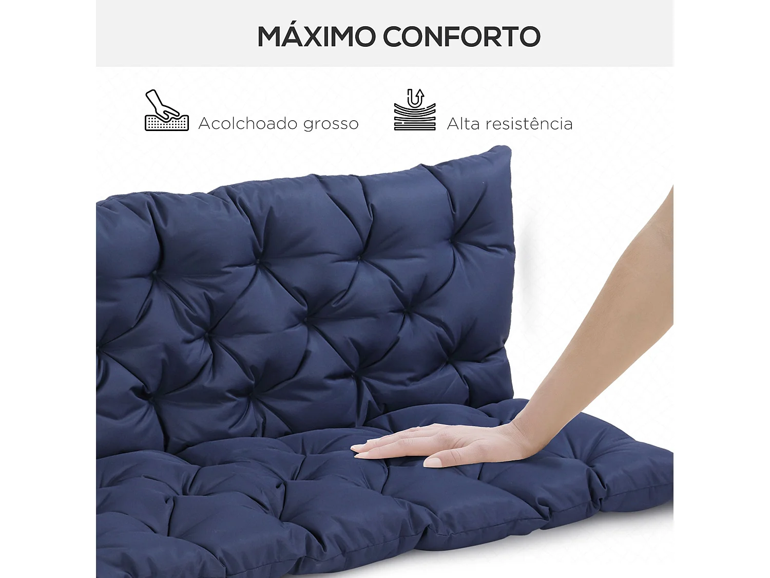 Cojín para asiento Outsunny con respaldo 3 plazas azul 8x150x98 cm