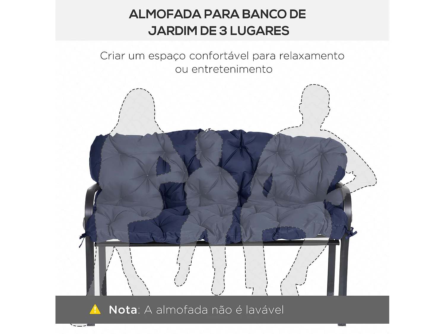 Cojín para asiento Outsunny con respaldo 3 plazas azul 8x150x98 cm