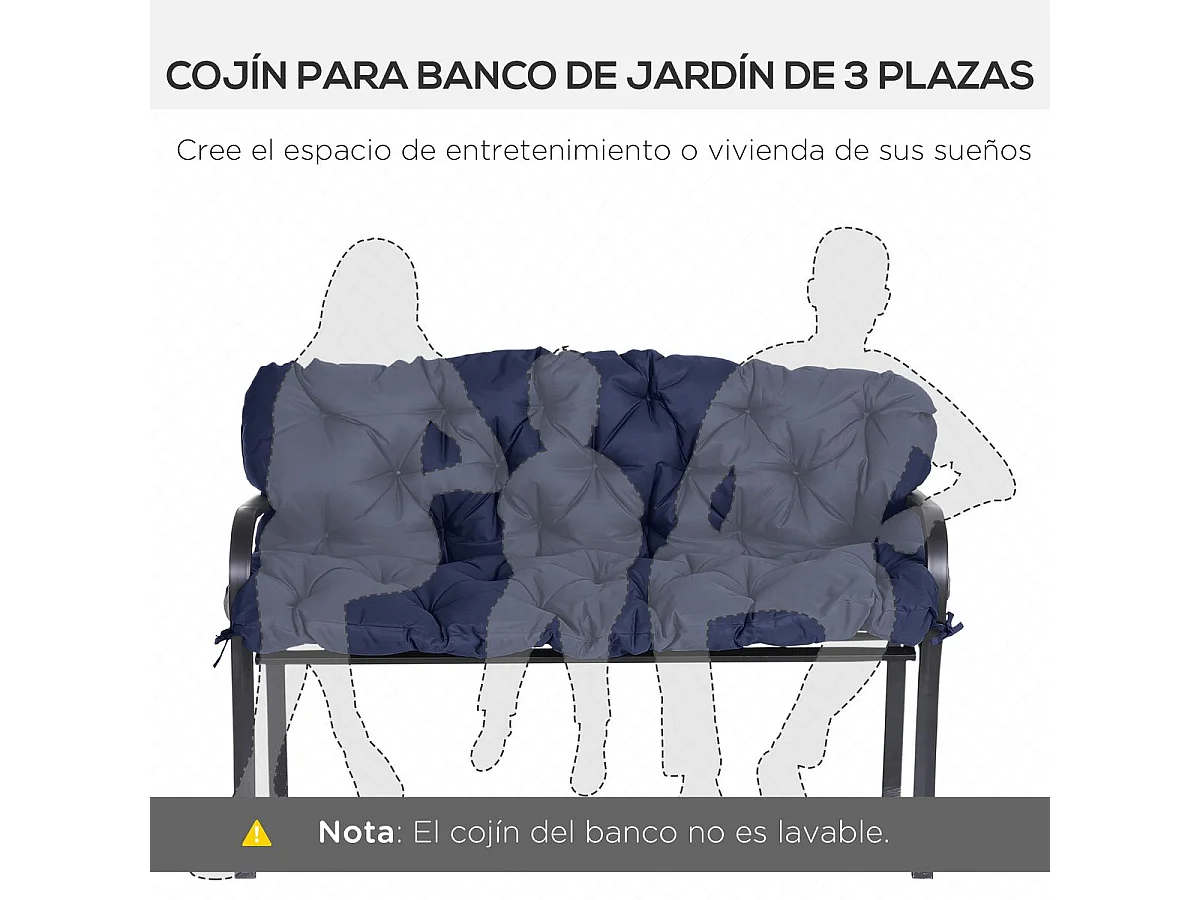 Cojín para asiento Outsunny con respaldo 3 plazas azul 8x150x98 cm