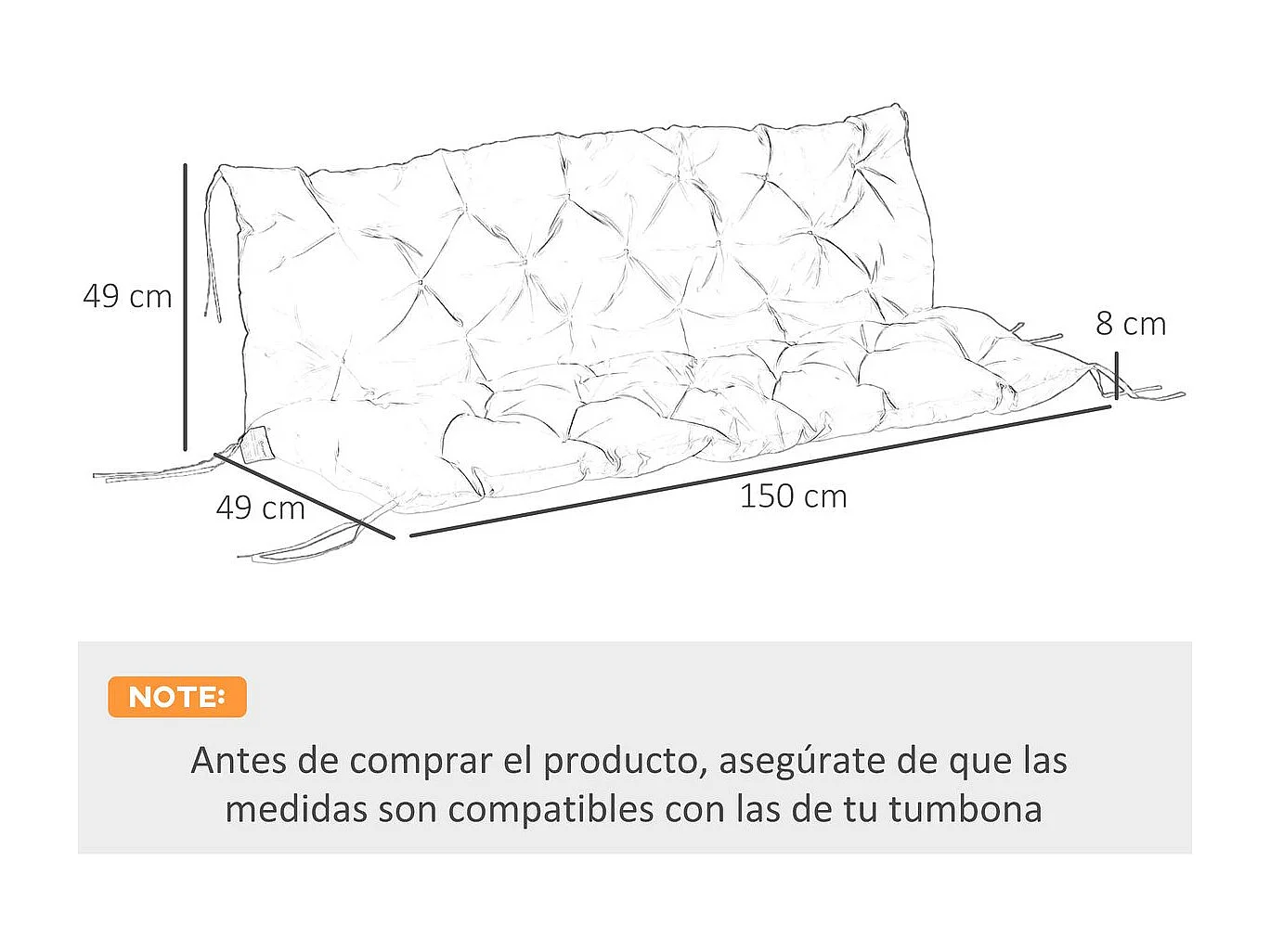 Cojín para asiento Outsunny con respaldo 3 plazas azul 8x150x98 cm