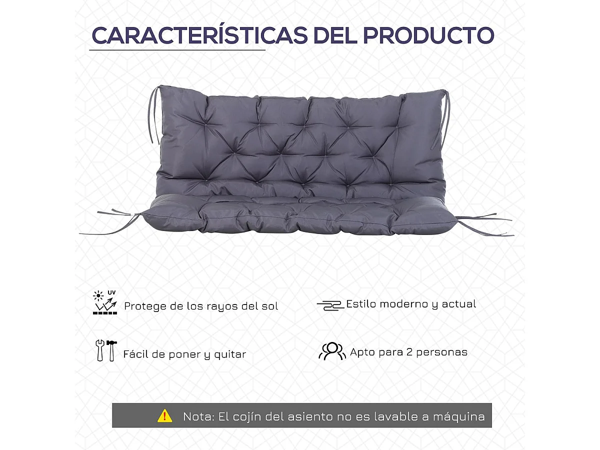 Cojin para banco con respaldo 132x110x10 cm colchon de  outsunny