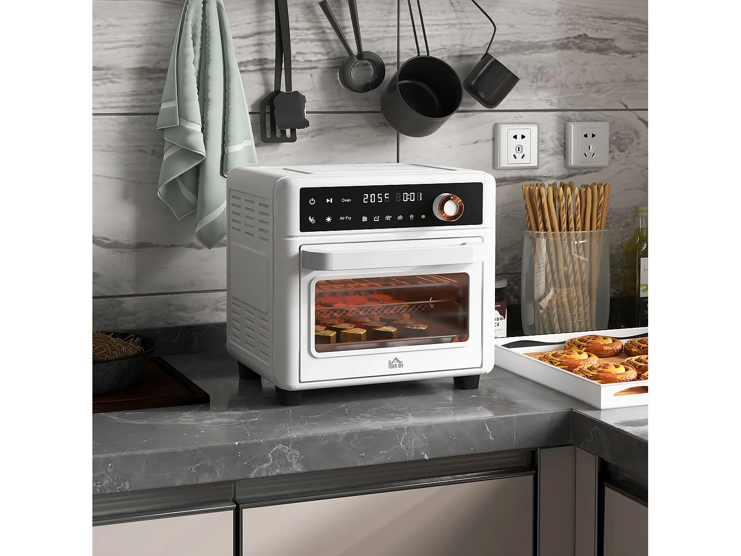 HOMCOM Mini Forno Elétrico Multifuncional 13L 1200W com 12 Modos e Temperatura Ajustável