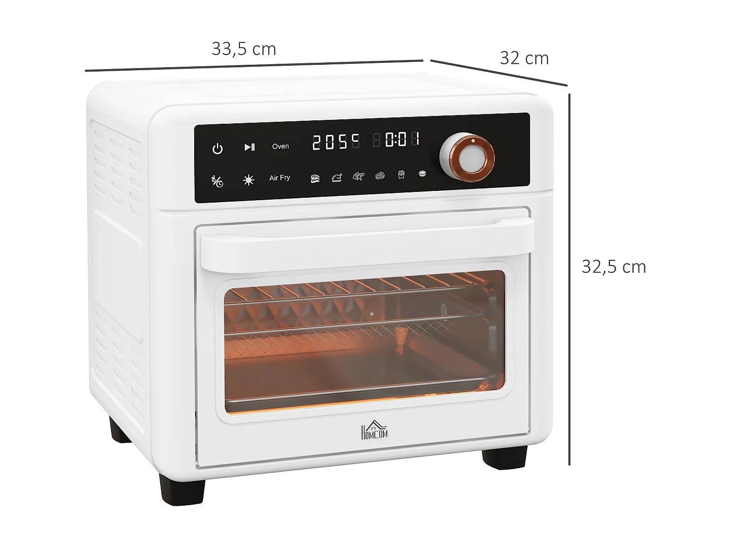 HOMCOM Mini Forno Elétrico Multifuncional 13L 1200W com 12 Modos e Temperatura Ajustável