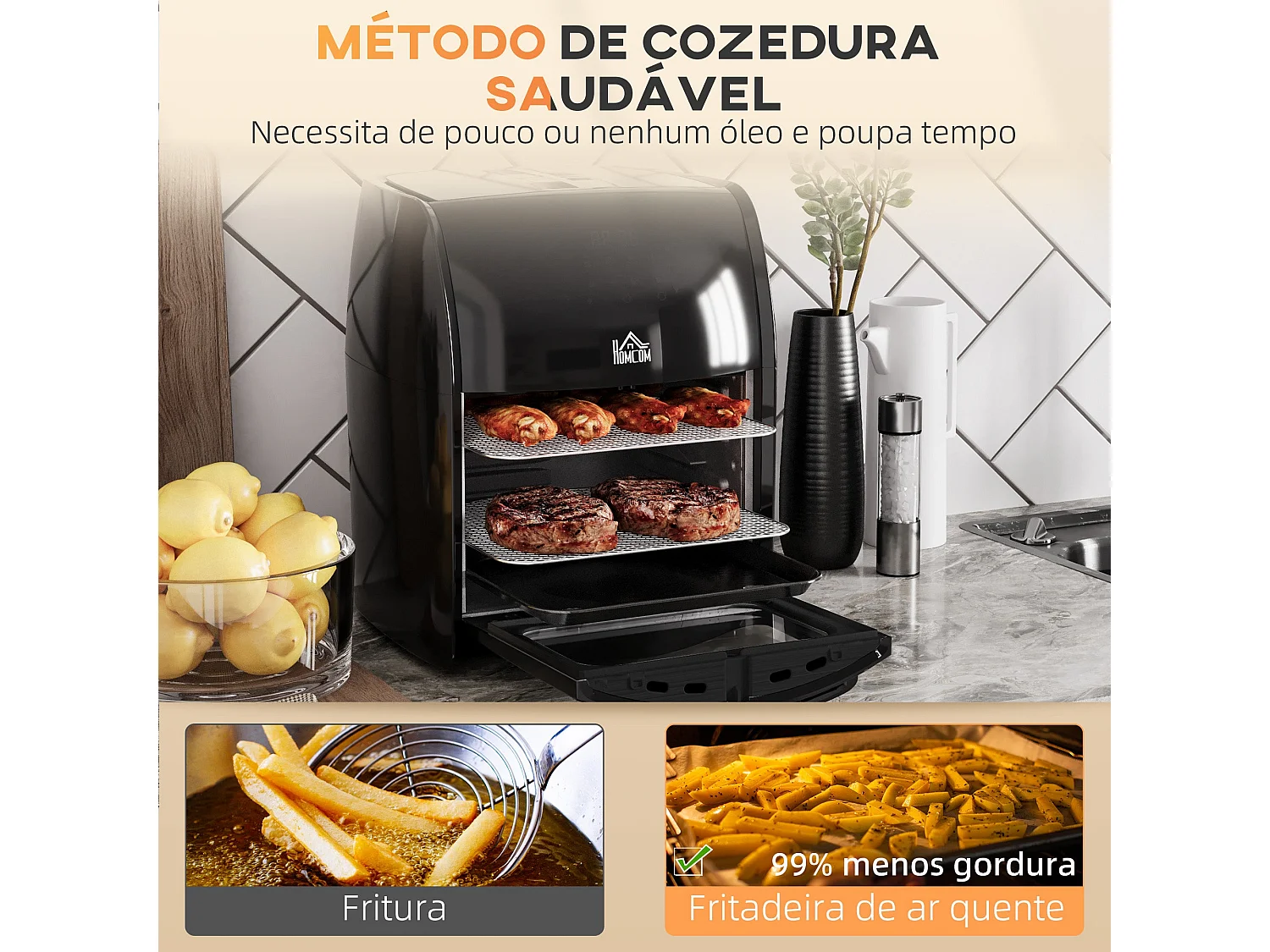 Freidora de aire Homcom Orión 1800W 8 programas 12L negro