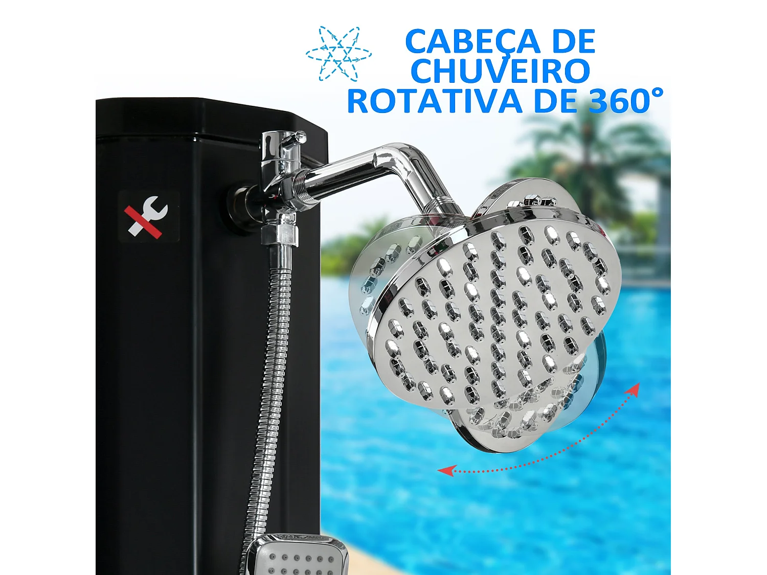 Chuveiro Solar para Jardim Outsunny com Duas Cabeças e Água Quente até 55°C