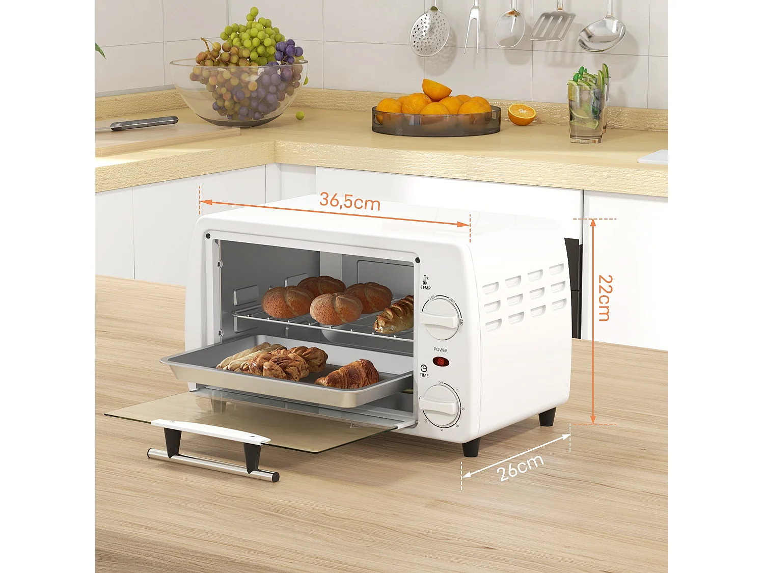 Mini Forno Elétrico HOMCOM 10 Litros 750W - Temperatura até 230°C e Temporizador de 60 Minutos