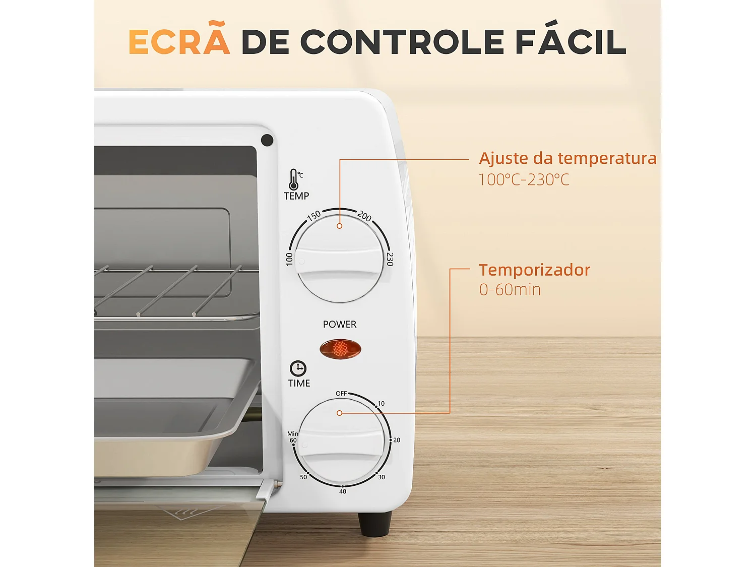 Mini Forno Elétrico HOMCOM 10 Litros 750W - Temperatura até 230°C e Temporizador de 60 Minutos
