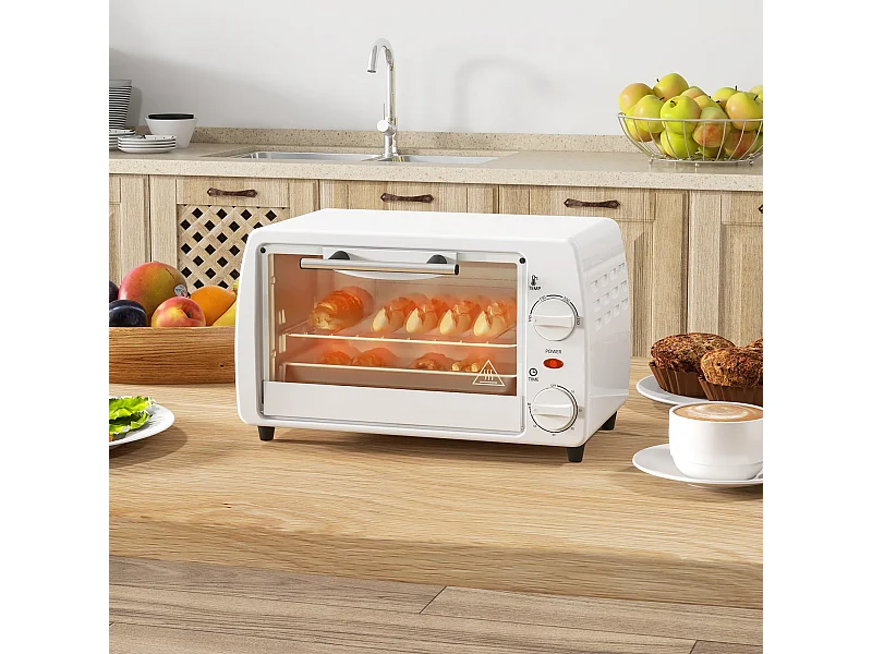 Horno eléctrico de sobremesa Mode Homcom 750W 2 posiciones 10L blanco 22x36,5x26 cm