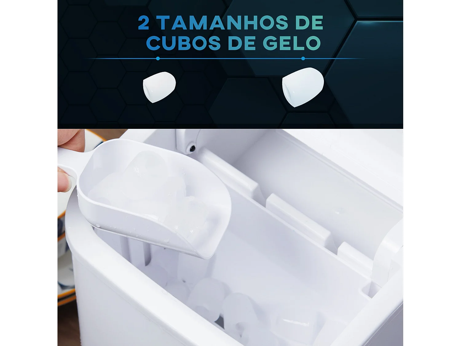 Máquina de Gelo HOMCOM 12 kg/24h - Produz 9 Cubos em 6-12 Minutos, Função Auto-Limpeza, Portátil e Compacta