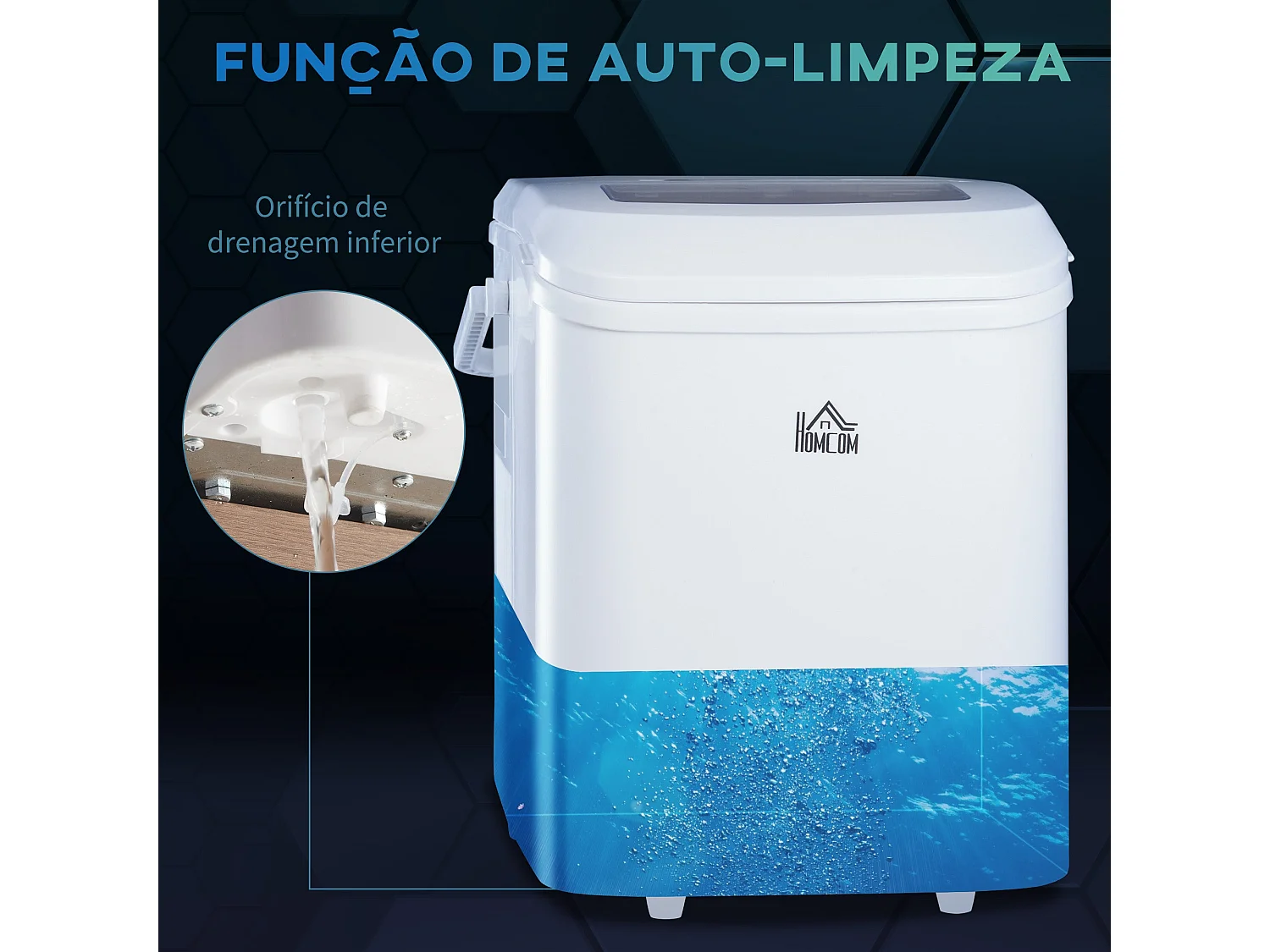 Máquina de Gelo HOMCOM 12 kg/24h - Produz 9 Cubos em 6-12 Minutos, Função Auto-Limpeza, Portátil e Compacta
