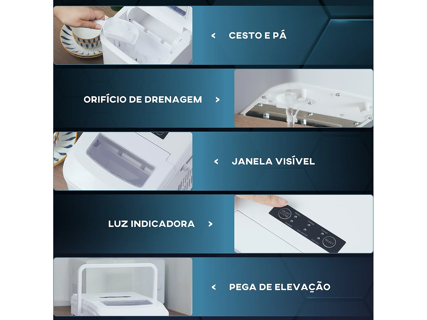 Máquina de Gelo HOMCOM 12 kg/24h - Produz 9 Cubos em 6-12 Minutos, Função Auto-Limpeza, Portátil e Compacta