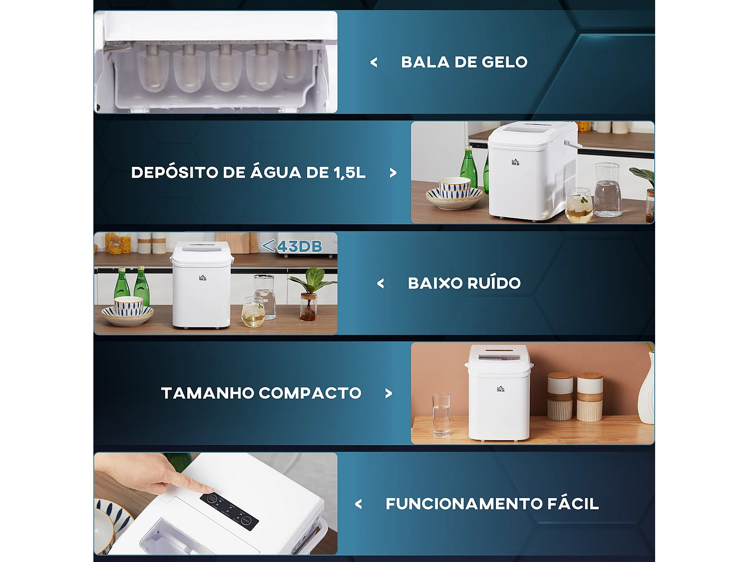 Máquina de Gelo HOMCOM 12 kg/24h - Produz 9 Cubos em 6-12 Minutos, Função Auto-Limpeza, Portátil e Compacta