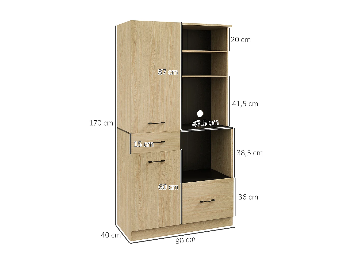 Alacena de cocina roble 90x40x170 cm HOMCOM